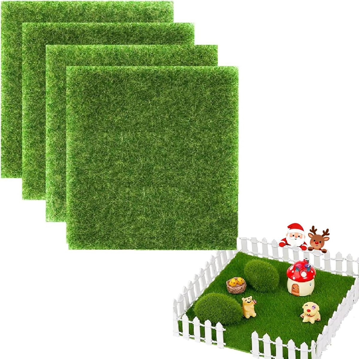 Kunstgras Miniatuurtuin Decoratieset van 4 stuks voor Binnen en Buiten