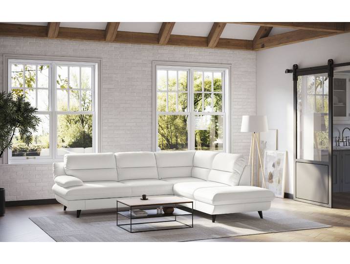 Ecksofa COTTA Pike L-Form, B: 266 cm , weiß (bianco), B:266cm H:90cm T:217cm, GEDECKTES RINDSLEDER, Sofas, Ecksofa, optional Schlaffunktion & Bettkasten