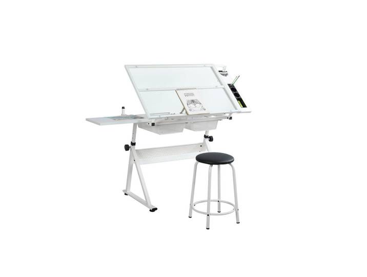 ComfortXL Zeichentisch De-37314 höhenverstellbar mit Neigefunktion Weiß, Metall, 98x69x60 cm, Büromöbel, Schreibtische, Schreibtische