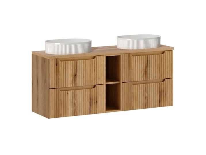 Meuble double vasque 140cm 4 tiroirs 2 niches Riva Bois