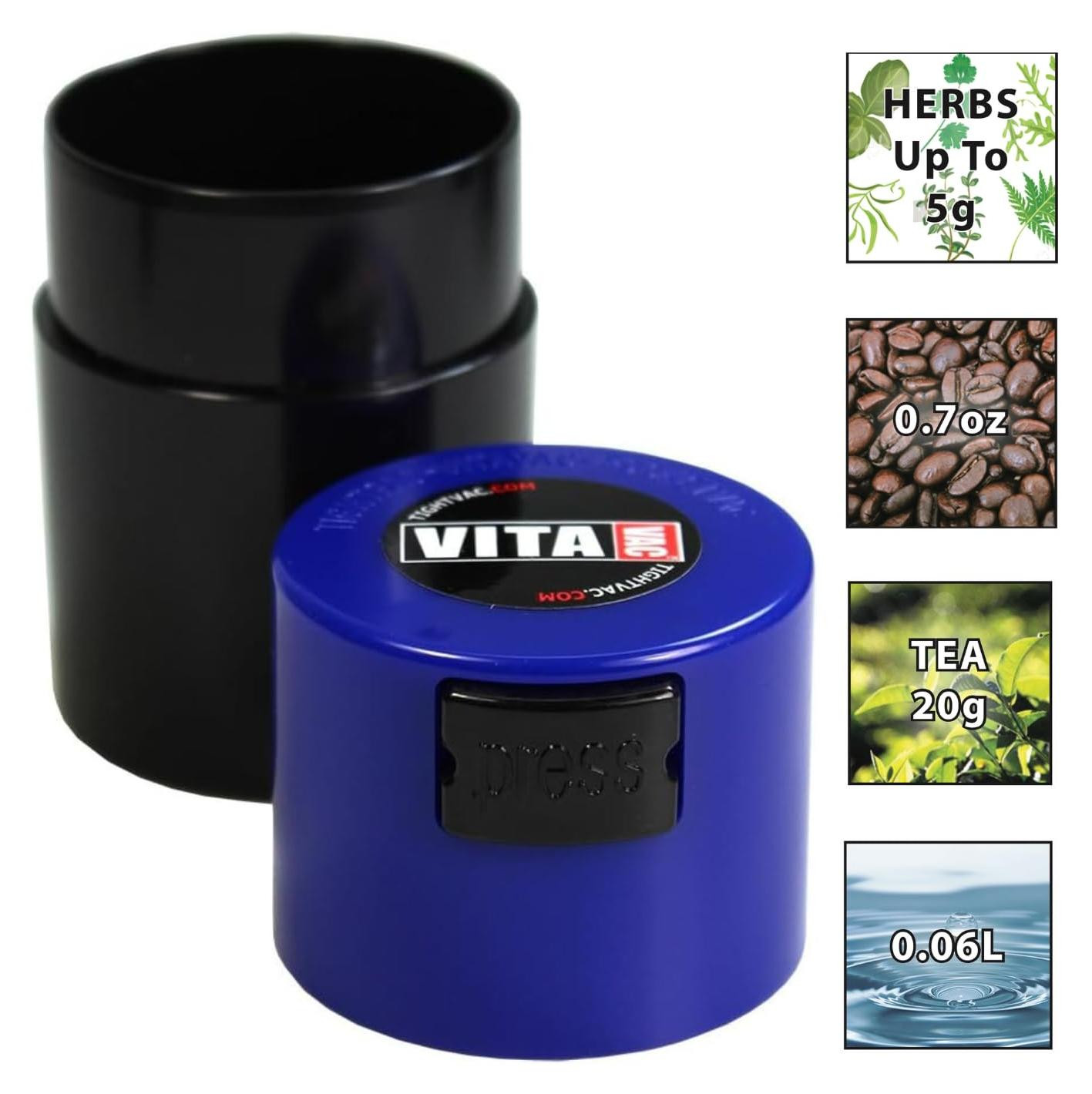 Dripio Vacuümcontainer, 0,06 liter, zwart met donkerblauwe deksel
