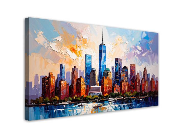 Feeby Leinwandbild Büros New York Manhattan 80x40cm, Mehrfarbig, Stadtarchitektur, Rechteckig, 80x40 cm, Bilder & Rahmen, Bilder, Leinwandbilder