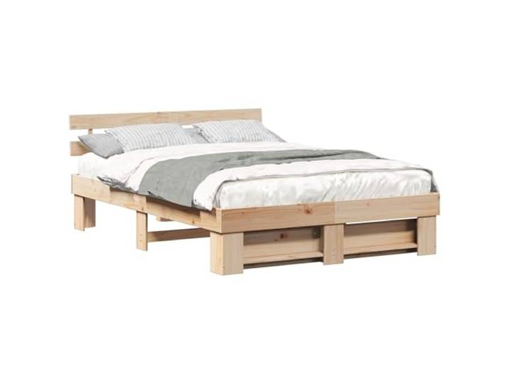 PUGYNBK Bettgestell Braun 140 x 200 cm Kiefer massiv Lattenrost, fester Stand, einfache Montage, modernes Design, langlebig