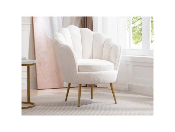 Fauteuil coquillage en tissu bouclette blanc LALEA