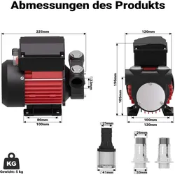 Wiltec, Fahrzeug Werkzeug, Heizöl- und Dieselpumpe 230V/357W/60l/min selbstansaugend Dieselöl Pumpe