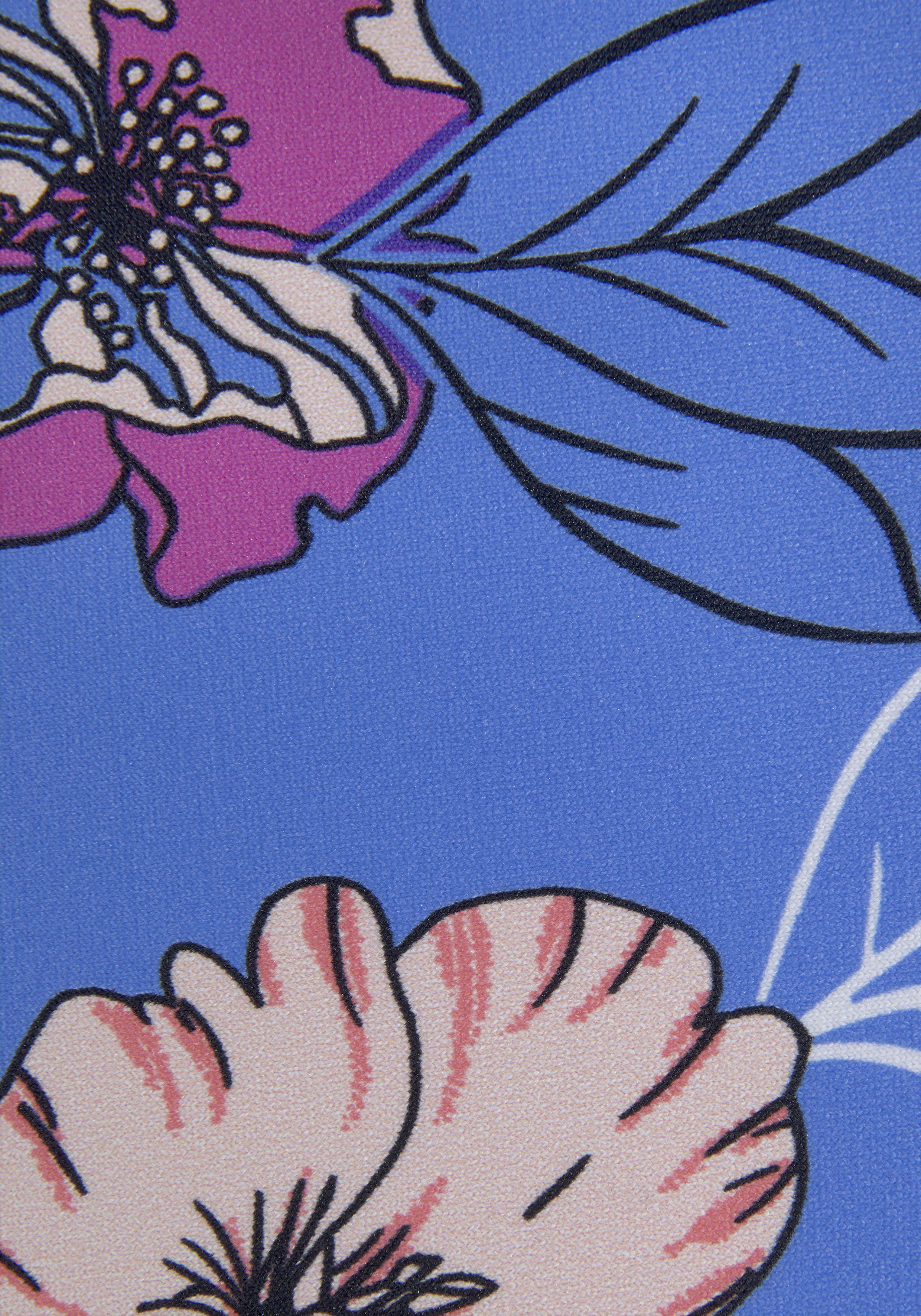 Bikini-Hose S.OLIVER "Maya", Damen, Gr. 34, N-Gr, blau (blau, bedruckt), Polyamid, floral, Badehosen Bikini-Hose, mit Zierringen in Horn-Optik blau, bedruckt 34, N-Gr