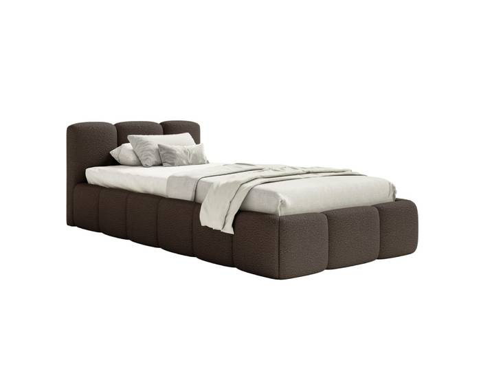 Lit rembourré 90x200 avec coffre, bouclé marron