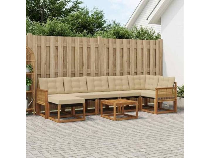 RJPLMFV Sofaset für den Außenbereich, 8-teilig, massives Akazienholz, Braun Abnehmbare Kissen, Reißverschluss, Lattenrost, pflegeleicht, Garten, Terrasse, Pool