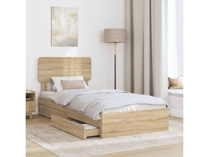 KTHLBRH Bett mit Stauraum, Sonoma-Eiche, 100 x 200 cm Große Schubladen, technisches Holz, minimalistischer Stil, Doppelzimmer
