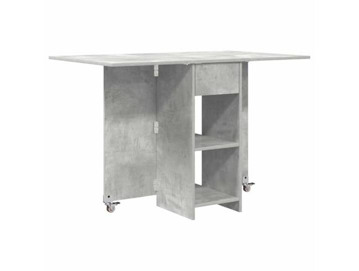 Roanoer Esstisch klappbar 115x70x75 cm Holzwerkstoff Betongrau Platzsparende Lösung für Küche oder Esszimmer mit integrierter Schublade und zwei offenen Ablagefächern für Zubehör.