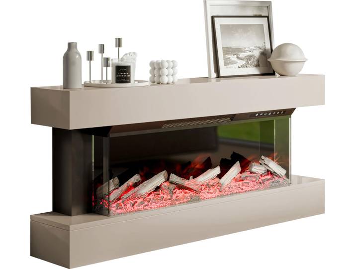 MIRJAN24 Kommode Kioto mit kamin, Realistische LED-Flamme (Farbe: Cashmere)