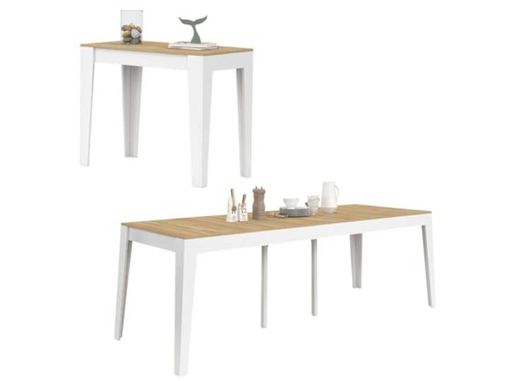IDMarket - Ausziehbarer Konsolentisch Michel 10 Personen 235 cm Holz weiß und Buchenholzoptik
