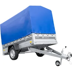 Autotransportanhänger auf Federn 230x125 UNITRAILER FORCE 230/R KIPP mit H-1100 Rahmen und blauer Plane