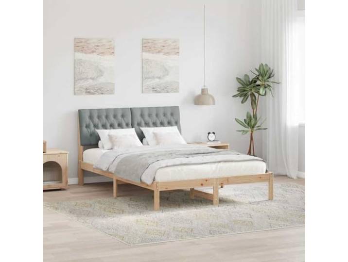 RJPLMFV Bettgestell 160x200 cm mit gepolstertem Kopfteil Braun Kopfteil für die Wand aus Spanplatten, Beine aus massivem Kiefernholz, Lattenrost inklusive, ohne Lattenrost