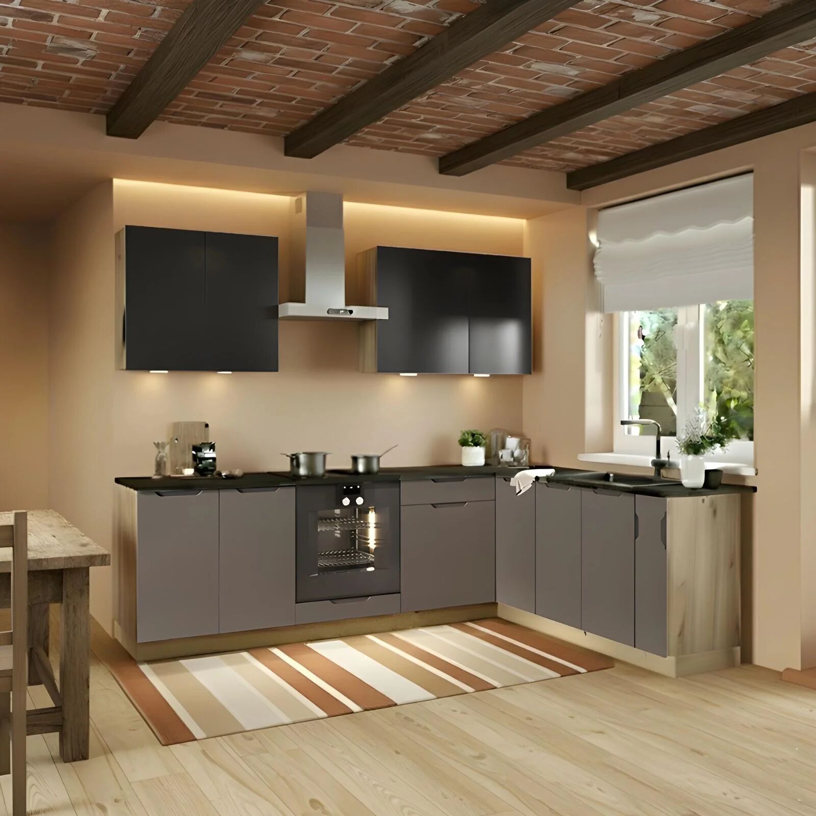 garneroarredamenti Cucina angolare 260x200cm completa componibile moderna marrone antracite Etrax