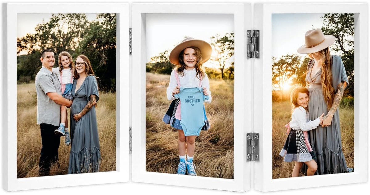 Omgoods - Vouwbaar houten fotolijst met glas voor 3 foto's van 4x6 inch