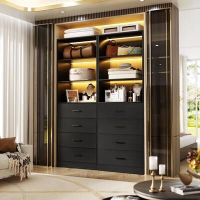 Rackcog Freestanding Closet Organizer with 4 Drawers and 4 Shelves, Wooden Closet System for Walk-in Closet