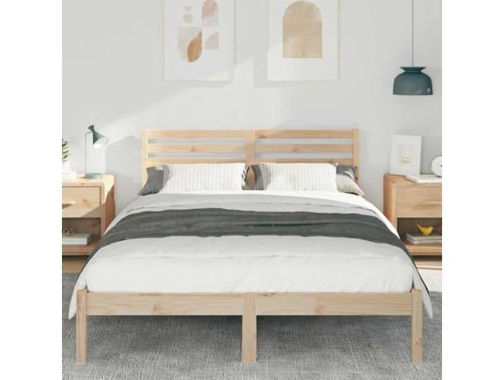 KTHLBRH Bett Kiefer massiv braun 140 x 220 cm Plattformbasis, minimalistisches Design, glatte Textur, rechteckig