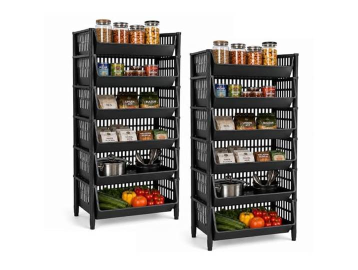 ARTECSIS® Korbregal Kunststoff mit 12 Körben stapelbar & modular schwarz Erweiterbares Stecksystem 110cm hoch - Kellerregal & Vorratsregal Lagerung - Steckregal & Lagerregal Speise & Abstellraum