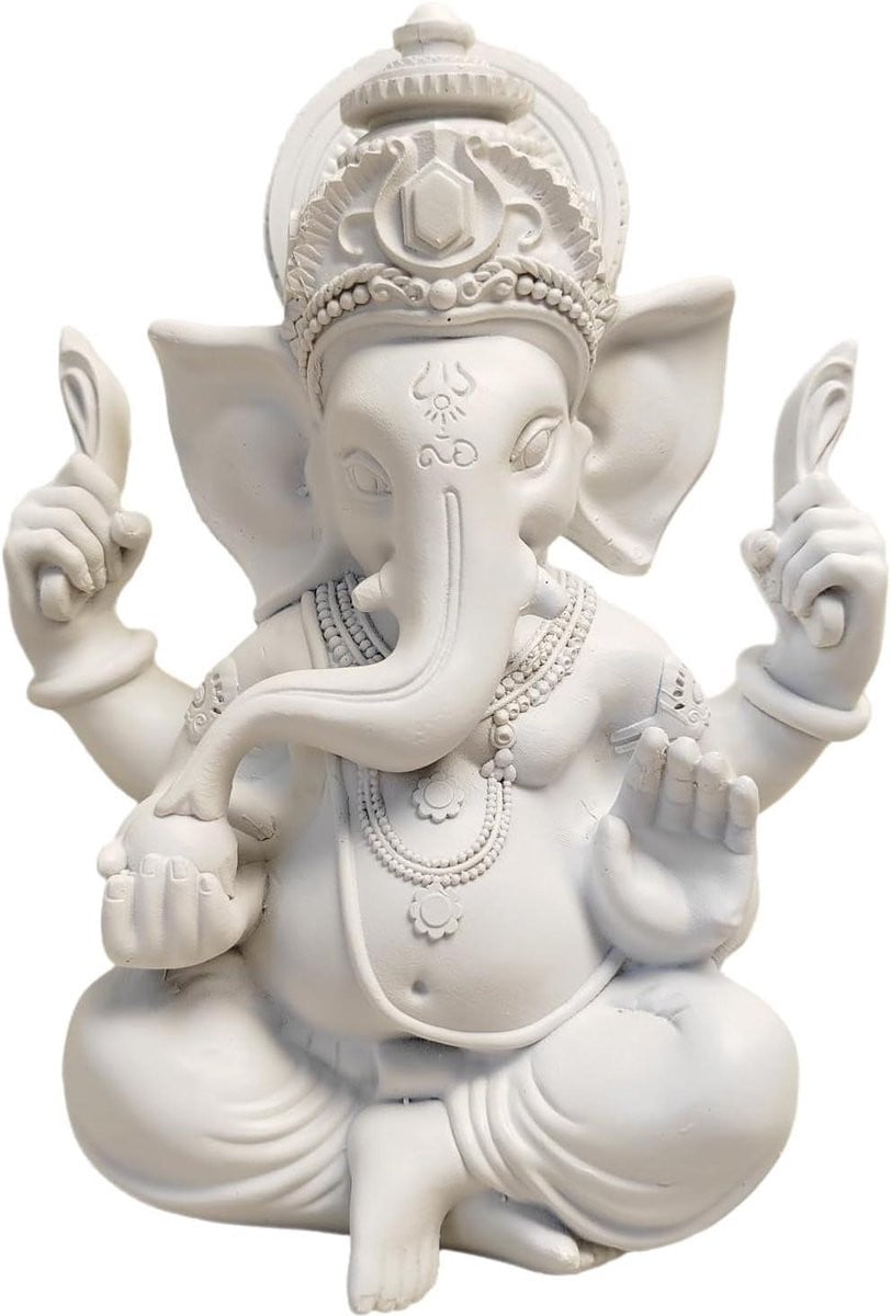 Ganesh Boeddha Standbeeld - Indiase godheid sculptuur voor woonkamer decoratie - Handgegoten hars - Wit - Hoogte: 22 cm