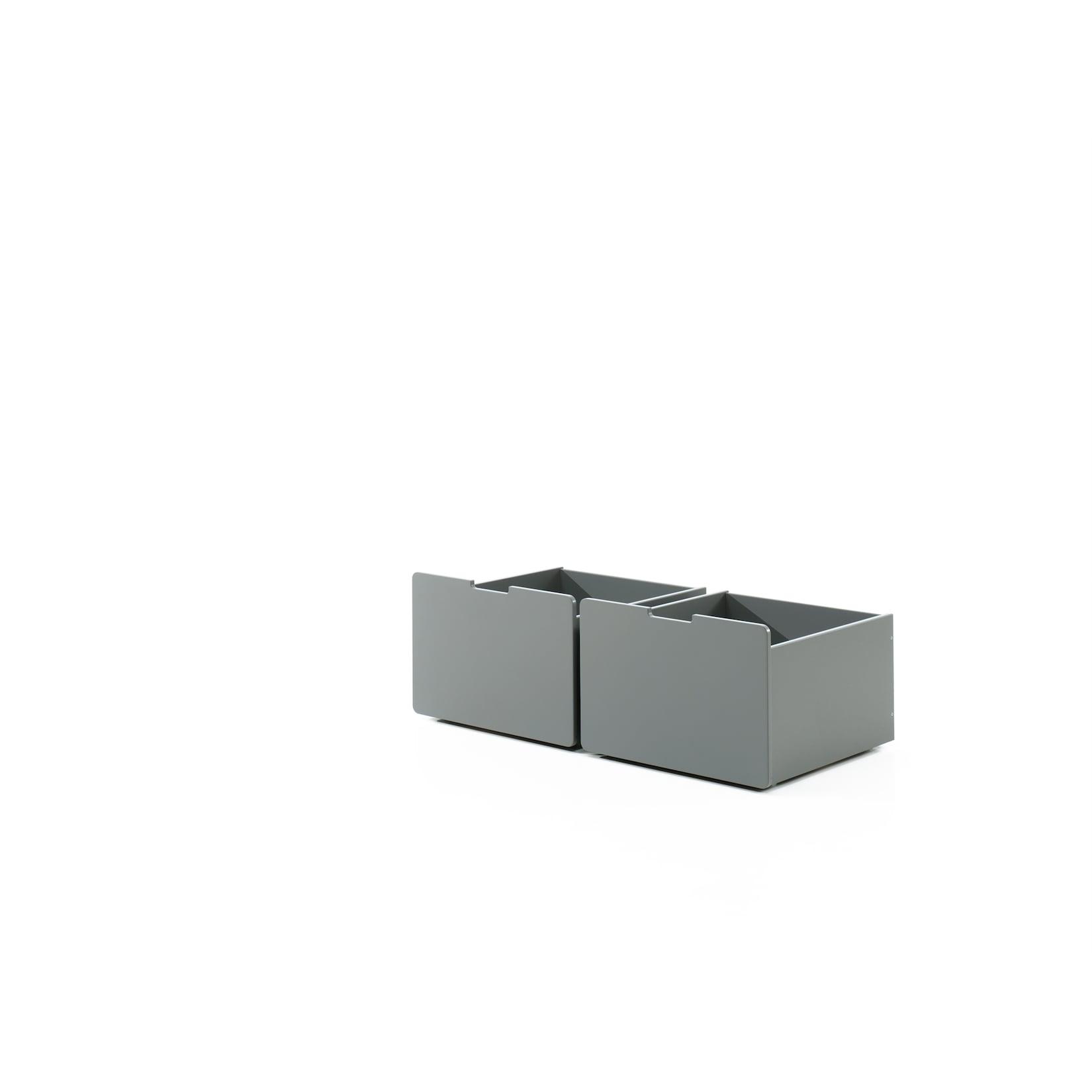 Schubladen-Set, best. aus 2 Schubkästen auf Rollen, MDF grau lackiert