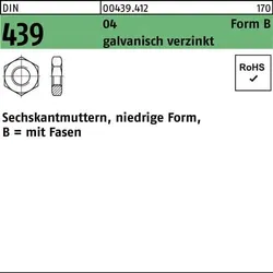 Sechskantmutter DIN 439/ISO 4035 FormB BM 8 Automatenstahl galv.verz. 100St.