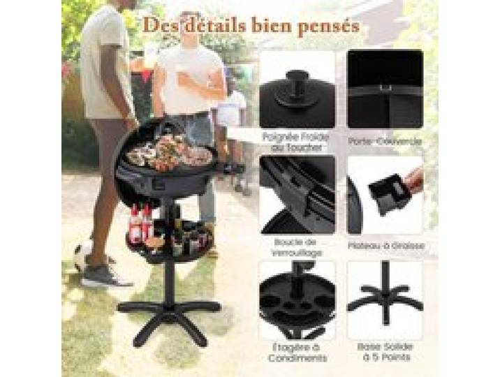 GIANTEX Barbecue Électrique 2 en 1 Température Réglable Plaque Antiadhésive 2 Zones Étagère à Condiments Bac à Graisse