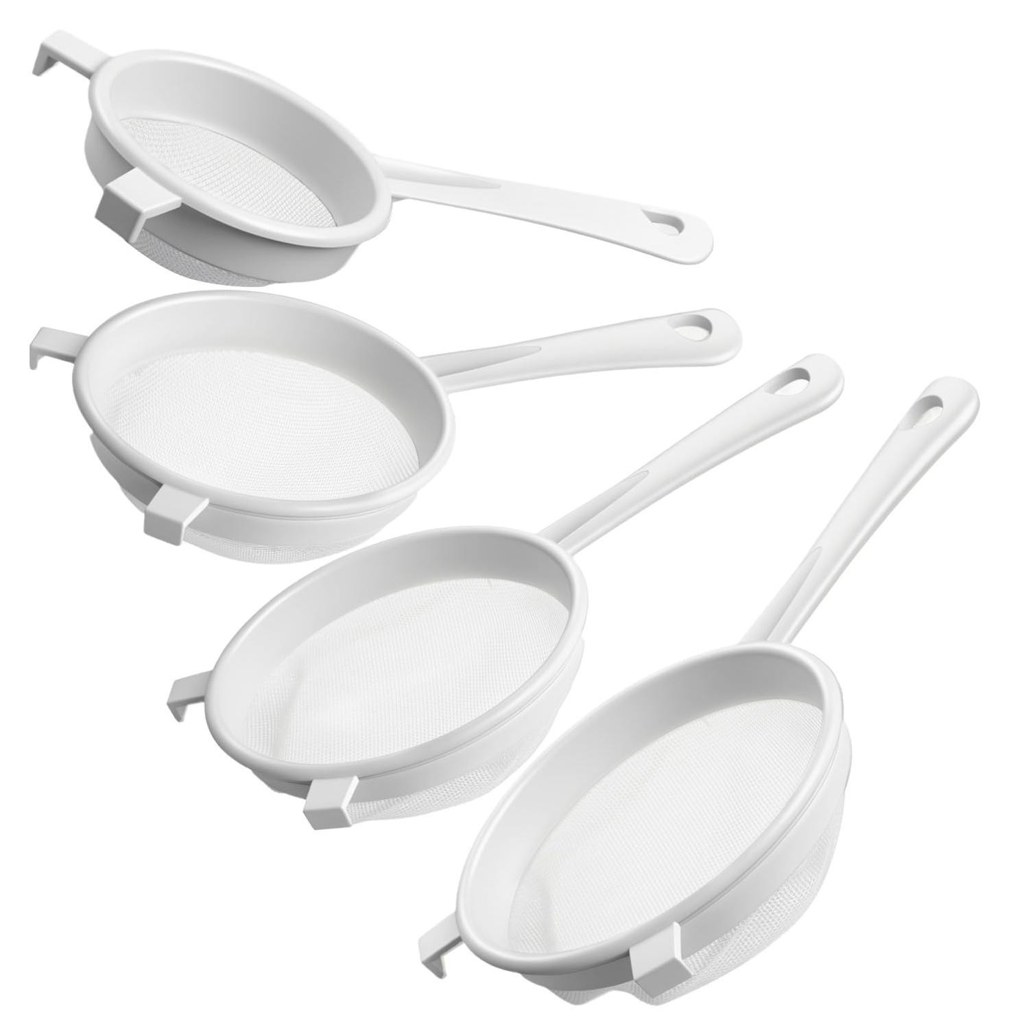 Dripio Set van 4 fijnmazige keukenscheepjes van nylon, wit, 8–14 cm