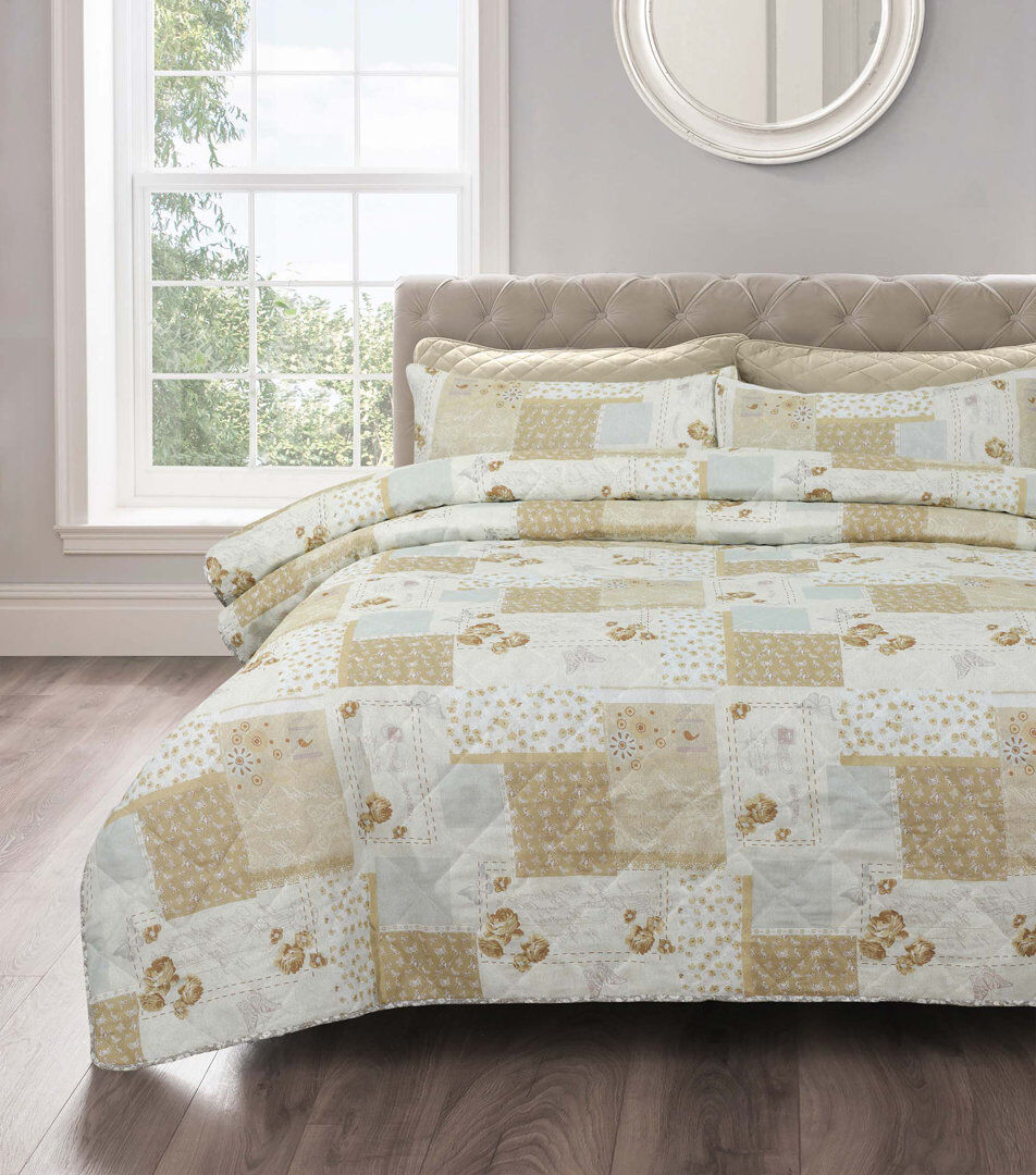 East Urban Home D/B MAYA COVERLESS QUILT SET Natural Double Duvet Cover + 2 Standard Pillowcases
