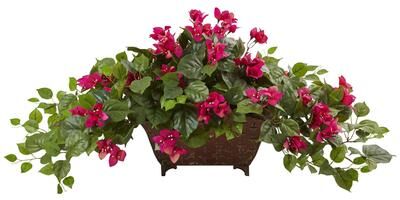 Nearly Natural Beauty Bougainvillea in Metal Planter