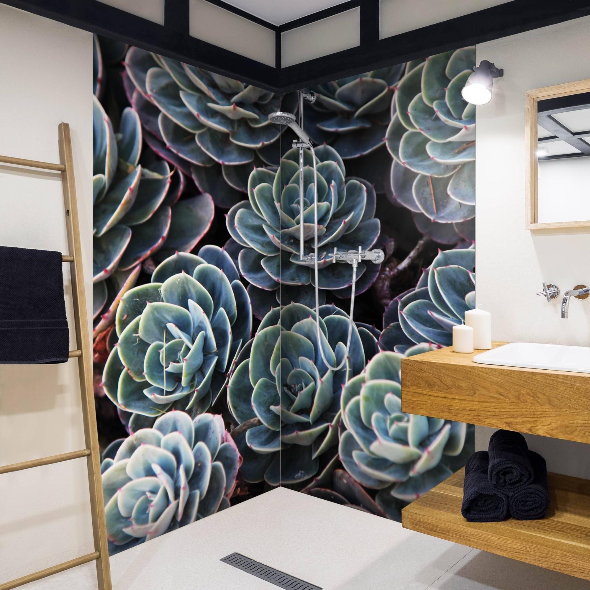 Duschrückwand mit Motiv selbstklebend - 0.61 mm Wandpaneel wasserfest Pflanzen grün Motiv Badrückwand fugenlos Premium matt 100x210 cm