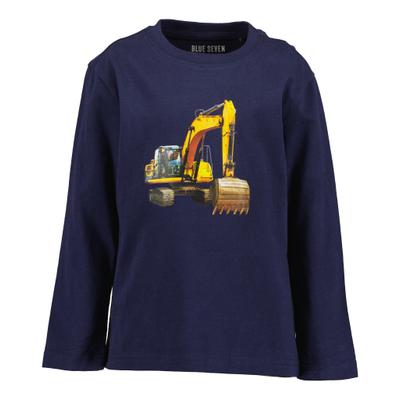 Langarmshirt BLUE SEVEN, Jungen, Gr. 122, blau (nachtblau), Single Jersey, Obermaterial: 100% Baumwolle, bedruckt, unifarben, Basic normal, Rundhals, Shirts Langarmshirt, Baumwolle, Fotodruck, Schaumdruck