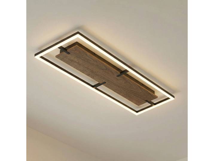 Vectra LED-Deckenleuchte, Holz, 100 x 30 cm, dimmbar, 3.000 K - Lucande - Wohnzimmer - Modern - Kunststoff - Eckig
