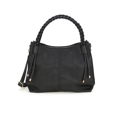 Schultertasche HARPA "MARQUIS", Damen, Gr. B/H/T: 42,5cm x 30cm x 11,5cm, schwarz, Lederimitat, unifarben, Taschen Schultertasche, mit geflochtenen Doppelgriffen