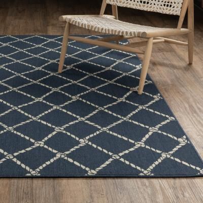 Style Haven Miramar Nautical Rope Lattice Navy/ Ivory Indoor/Outdoor Area Rug-