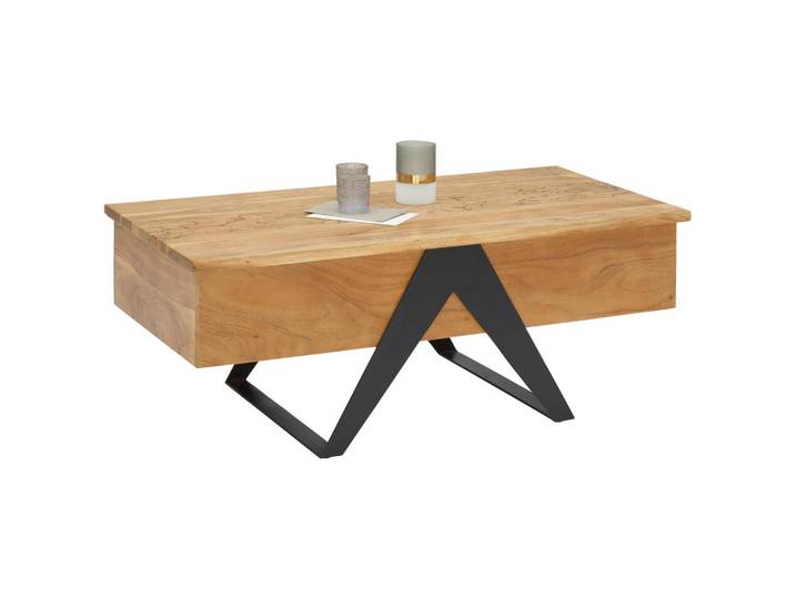 Livetastic Couchtisch, Schwarz, Akazie, Holz, Metall, Akazie, massiv, rechteckig, 60x45(59)x115 cm, Stauraum, höhenverstellbar, Wohnzimmer, Wohnzimmertische, Couchtische, Couchtische höhenverstellbar