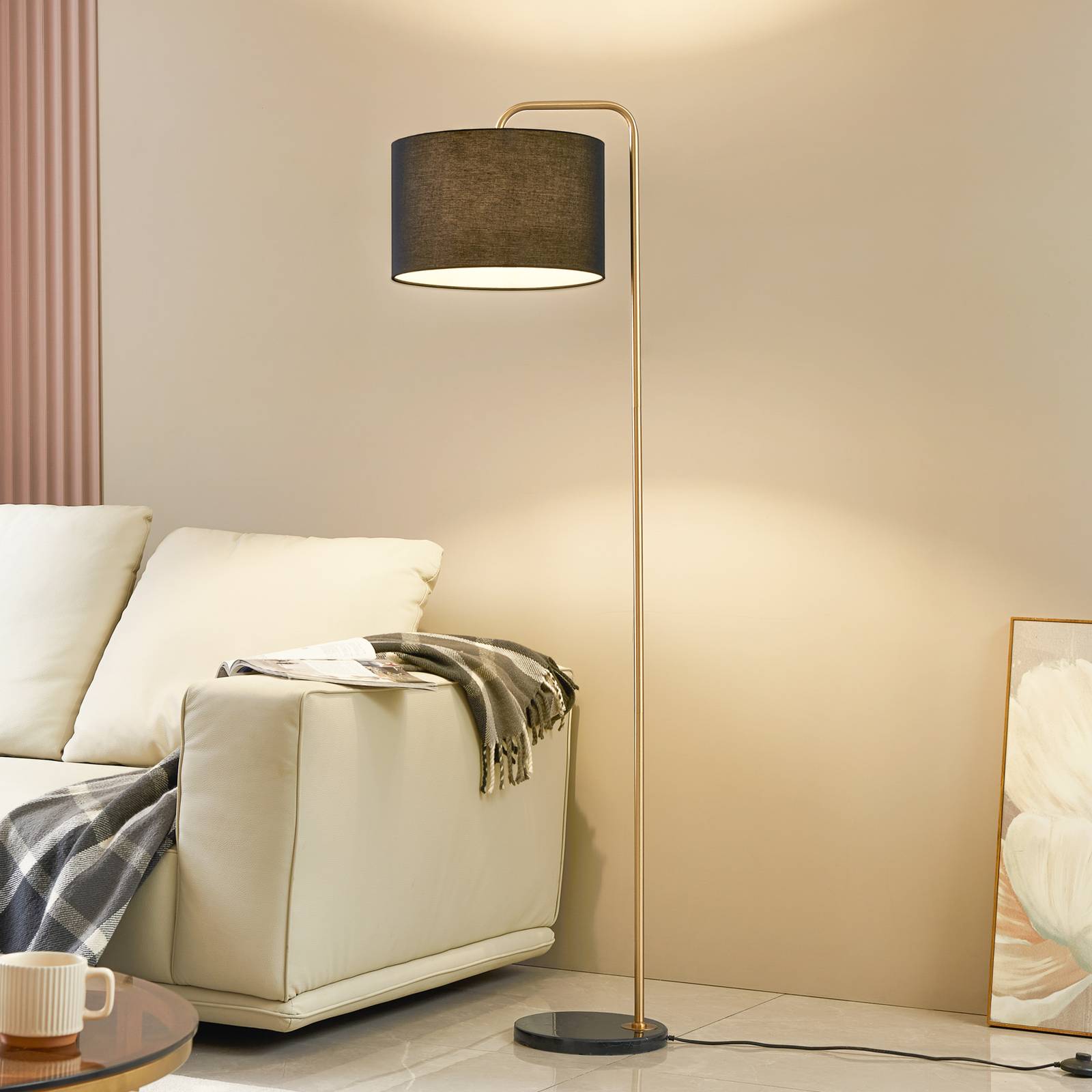Floor Lamp Hillary Lindby, Black, Living / Dining Room, Textile / fabric / silk, Modern, Floor Lamp