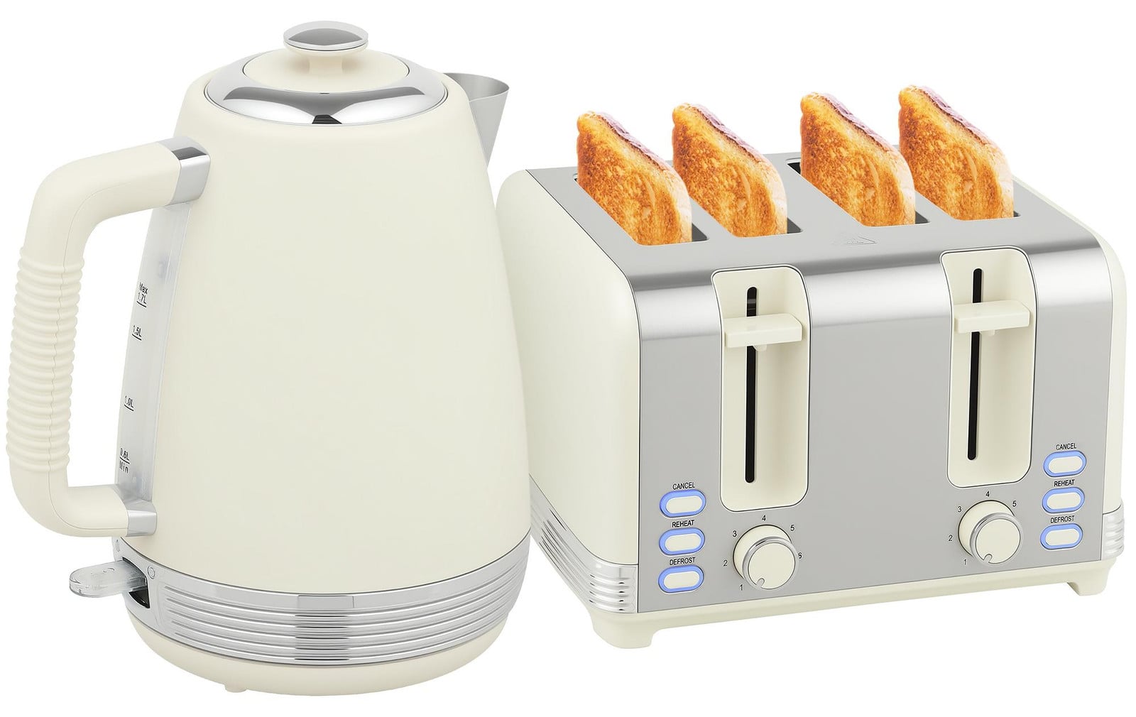 HOMCOM Waterkoker en Toaster set met 4-sleuf toaster en 1,7 liter waterkoker, crème