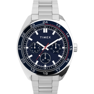 Multifunktionsuhr TIMEX "WESTON", silber (silberfarben, blau, blau), Armbanduhren, Herren, silberfarben, Quarzuhr, Armbanduhr, Herrenuhr, Edelstahlarmband, 12/24-Std.-Anzeige
