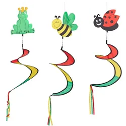Relaxdays Windspiel Spirale "Tiermotive" 3er Set Gelb,Grün,Rot
