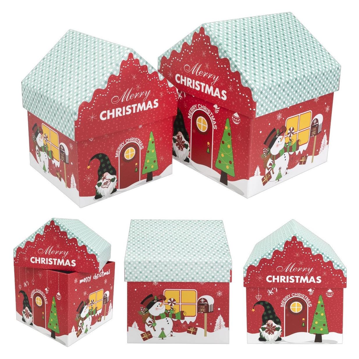 Idena Geschenkboxen WH Häuschen Christmas mehrfarbig L: 14,8x18x14,8cm, S: 12x16x12cm 2 Stück (2x) (49621005)