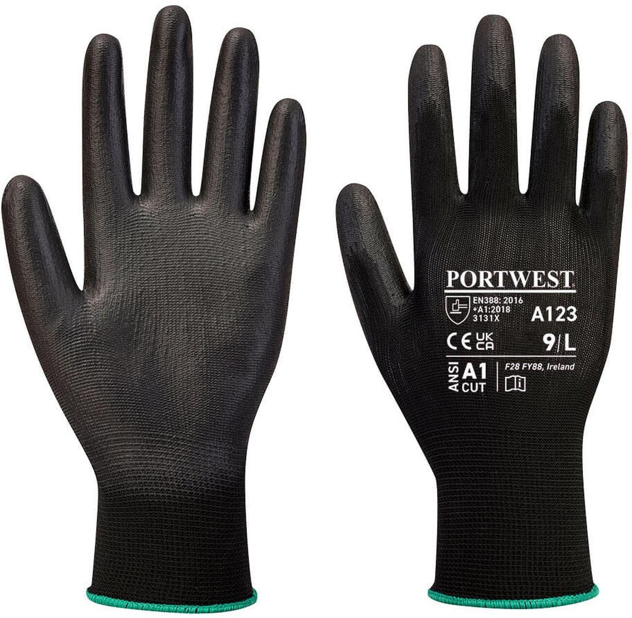 Portwest A123 Pu Dyppet Handske, Latex Fri - Hel Kasse (144) Sort M