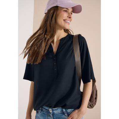 Kurzarmbluse CECIL, Damen, Gr. S (38), schwarz (universal blau), Web, Obermaterial: 100% Viskose, unifarben, regular fit normal, Rundhals, Blusen, mit Knopfleiste