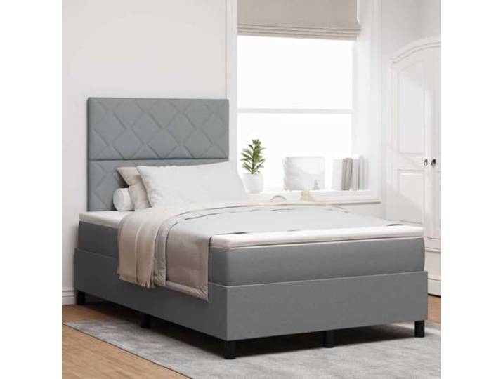 RJPLMFV Boxspringbett, Stoff, Hellgrau, 120 x 190 cm Mittelfeste Matratze, verstellbares Kopfteil, Lattenrahmen, Spanplatte und massives Kiefernholz