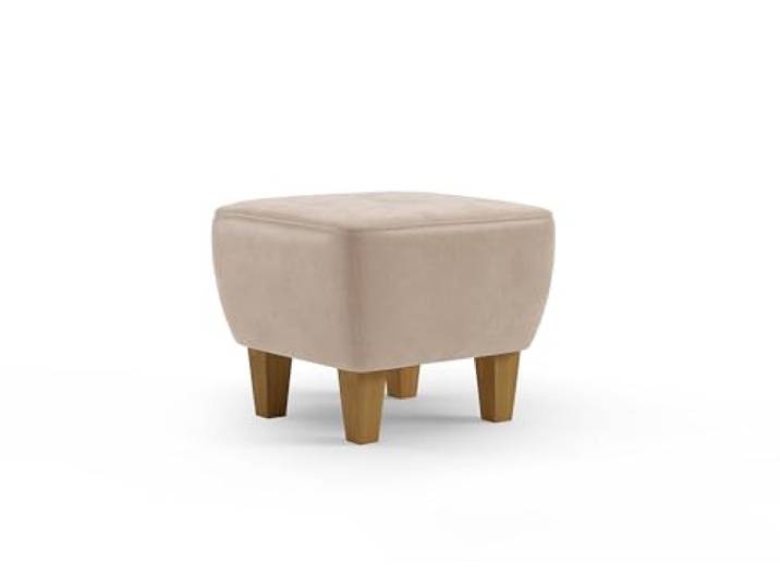 Cavadore Hocker Vida / Polsterhocker mit massiven Holzfüßen in Eiche / 52 x 46 x 52 / Mikrofaser, Beige