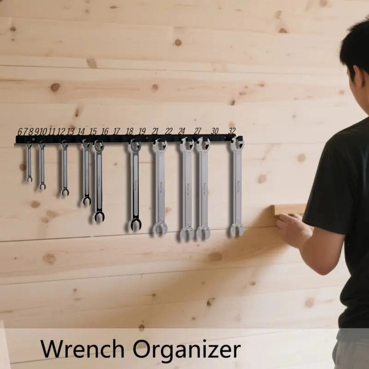 INF Nummerierter Gabelschlüsselhalter — Wandmontierter Eisen-Organizer mit nummerierten Haken für 19-32mm Schlüssel,