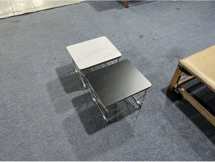 Petite Table basse bidable LTR, contreplaqué, dessus rectangulaire, cadre en acier inoxydable, petite Table de Base en fil de décoration pour la maison