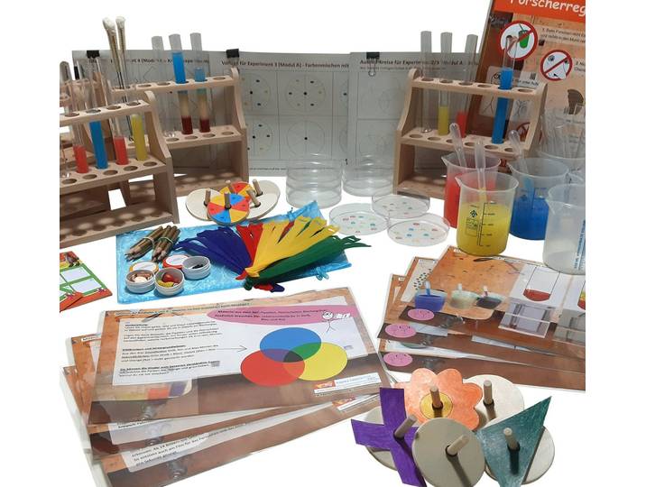 myExperimentSet Experimentierkasten für Forscherstationen in der Grundschule, (6 unabhängige Forscherstationen-tlg., Forschen, Entdecken und Wissen erleben), inkl. laminierten Erklärtafeln mit Bildern und Zeichnungen