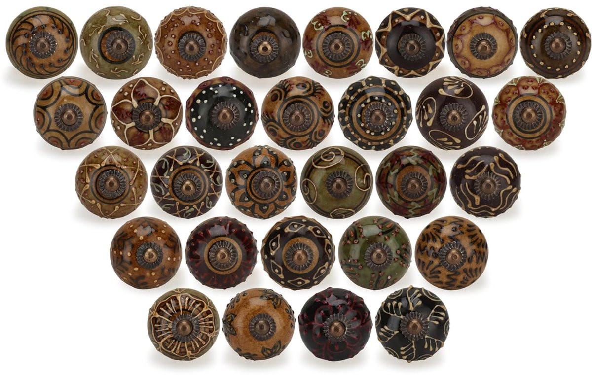 Trankielo Handgeschilderde keramische meubelknopjes - 30 stuks veelkleurige dressoir handgrepen