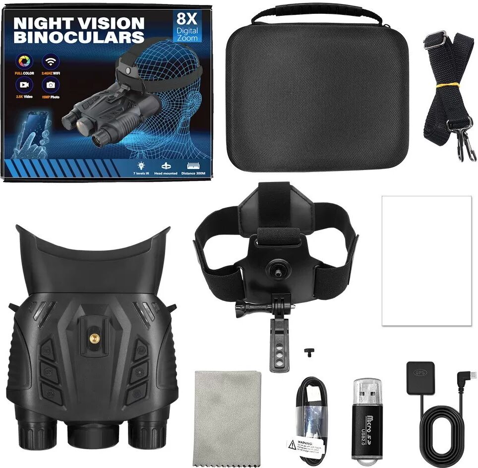 INF Jumelles de Vision Nocturne Numériques Montées sur Tête avec WiFi et GPS - Vidéo 2.5K et Portée Infrarouge de 300m